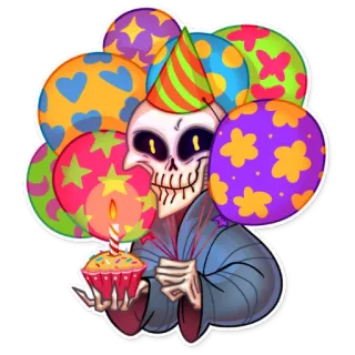 🎈 esqueleto, aniversário, cupcake, balões, celebração, festa telegram sticker