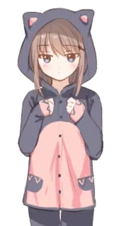 😳 动漫, 猫, 女孩, 卡哇伊, 可爱, 睡衣, 帽衫 telegram sticker
