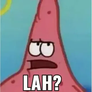 😈 Patrick Star Spongebob Squarepants LAH? патрик стар, спанч боб, смешной, мем, мультфильм, в замешательстве telegram sticker
