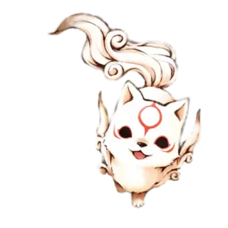 😄 Chibiterasu Ōkamiden Chibiterasu, Okamiden, Videospiel, Fuchs, süß, weiß, Wolf telegram sticker