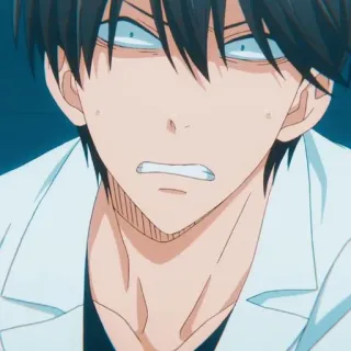 😠 Anime, Homme, Blouse blanche, Effrayé, Yeux bleus whatsapp sticker