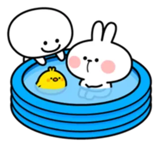 😁 милый, кролик, бассейн, животные, мультфильм, дружба whatsapp sticker