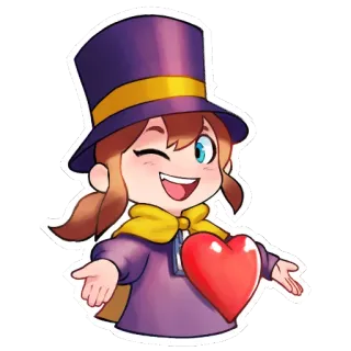 ❤️ Hat Kid A Hat in Time videojuego, personaje, dibujo animado, sonrisa, sombrero, corazón telegram sticker