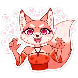 🥰 лиса, животное, милый, мультфильм, пушистый, сердечки, наклейка telegram sticker