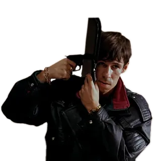🔫 оружие, насилие, кожаная куртка, угроза, оружие whatsapp sticker