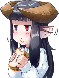 🥪 anime, cartoon, girl, eating, sandwich, horns telegram sticker