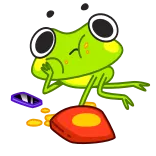 🍿 rana, cartone animato, animale, carino, verde, seduto telegram sticker
