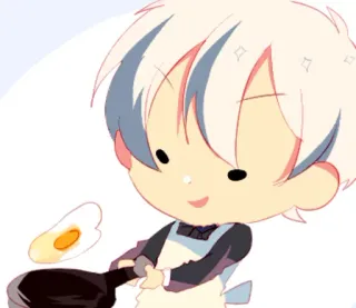 ☄ Anime, Chibi, Cuisine, Oeuf, Poêle à frire, Mignon telegram sticker