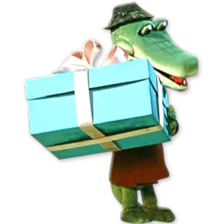 🎉 Gena the Crocodile จระเข้, การ์ตูน, สัตว์, ตัวละคร, ของขวัญ, ของขวัญ telegram sticker