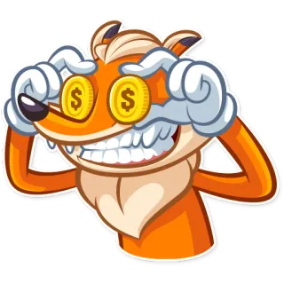 🤑 fox, money, dollar sign, cartoon, animal, coins telegram sticker