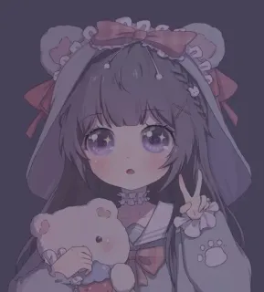❤️ девочка аниме, милый, каваий, знак мира, плюшевый мишка telegram sticker