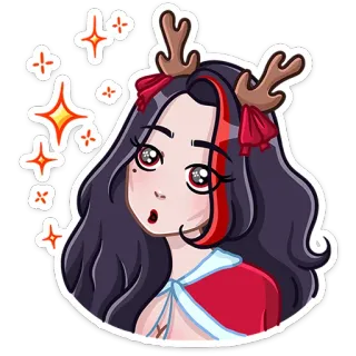 😃 Natal, Rusa kutub, Anime, Kartun, Imut, Berkilau, Gadis, Potret telegram sticker