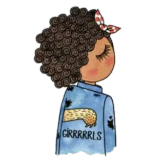 😌 Girrrrrls ragazza, capelli ricci, zampa d'orso, cartone animato, carino, pigiama, femminile telegram sticker