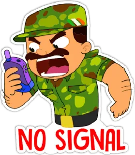 🇮🇳 NO SIGNAL soldato, militare, comunicazione, arrabbiato, cartone animato, segnale telegram sticker