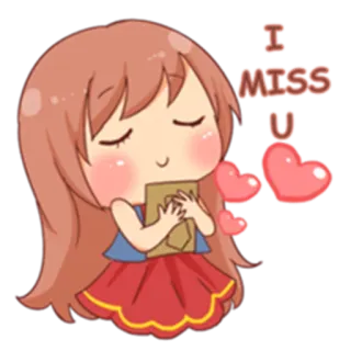 ☺️ I MISS U 漫画, 可愛い, 愛, 会いたい, 女の子, ハート telegram sticker