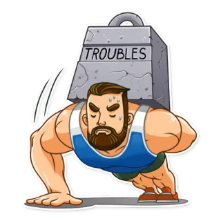 😤 TROUBLES gewicht, man, problemen, strijd, cartoon, last, zwaar, oefening telegram sticker