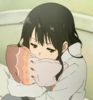 😕 anime, chica, triste, almohada, morena, linda, dibujos animados telegram sticker
