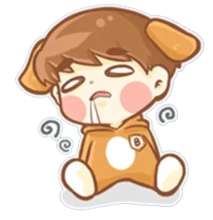 🤕 การ์ตูน, น่ารัก, ง่วง, เหนื่อย, ลูกสุนัข, หมา, สติกเกอร์ telegram sticker