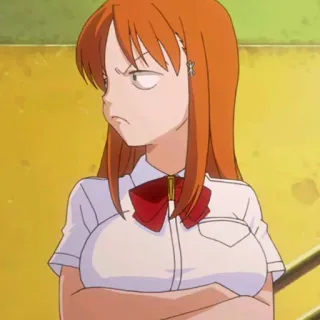 😒 anime, girl, angry, serious, orange hair, school uniform telegram sticker