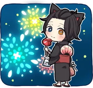 🎇 애니메이션, 고양이 귀, 불꽃놀이, 치비, 축제, 귀여운 telegram sticker