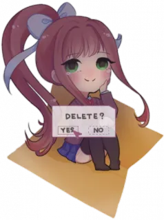 💚 Monika Doki Doki Literature Club! DELETE? anime, game, delete, question, girl, cute, Monika telegram sticker