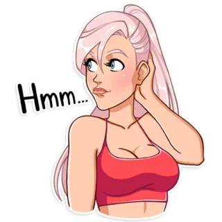 ‼️ Hmm... думает, женщина, хмм, размышляет, вопрос telegram sticker