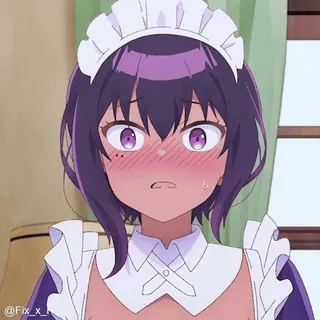 🫣 anime, maid, purple hair, blushing, cute, cartoon telegram sticker