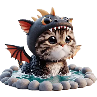 😔 gatto, drago, carino, animale, fantasy, animale domestico, acqua telegram sticker