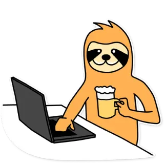 😊 ленивец, пиво, компьютер, ноутбук, мультфильм, животное, смешной, расслабленный whatsapp sticker