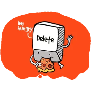 😞 I'm hungry Deleteキー, ピザ, お腹が空いた, 漫画, コンピューター, 食べ物 telegram sticker