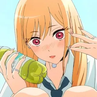 😳 Marin Kitagawa My Dress-Up Darling Anime, Ragazza, Carina, Bellezza, Bevanda, Bottiglia telegram sticker