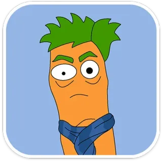 🤨 carrot, vegetable, cartoon, character, scarf, green hair, funny, portrait telegram sticker