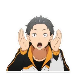 👂 Subaru Natsuki Re:Zero - Starting Life in Another World anime, Subaru Natsuki, zszokowany, podekscytowany, Re Zero, reakcja telegram sticker