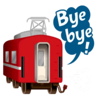 ✋ Bye bye! trem, transporte, desenho animado, adeus, vermelho telegram sticker