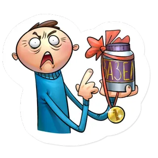 😰 ВАЗЕЛ persona, dedo corazón, medalla, dibujo animado, ruso, tarro, pegatina telegram sticker