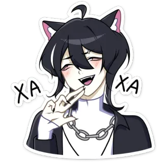 🤭 XA XA 猫耳, アニメ風, 漫画, キャラクター, 笑顔 telegram sticker