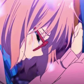 😭 Anime, Traurig, Weinend, Mädchen, Emotional, Tränen, Pinke Haare, Brille telegram sticker