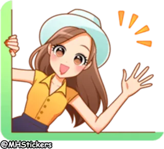 😃 @MHStickers desenho animado, menina, adesivo, chapéu, acenando, fofo telegram sticker
