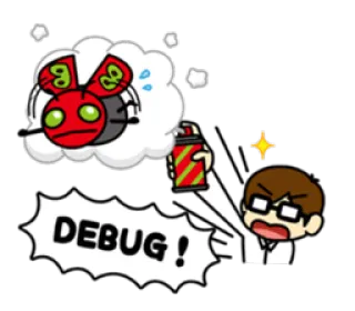 ✨ DEBUG! ข้อผิดพลาด, แก้ไขข้อผิดพลาด, โปรแกรมเมอร์, คอมพิวเตอร์, การ์ตูน telegram sticker