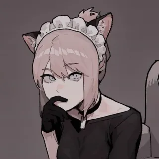 🕯 anime, cat girl, maid, gloves, collar, monochrome telegram sticker