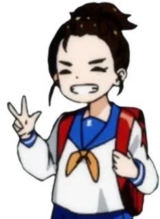 🤭 anime girl, school uniform, peace sign, backpack telegram sticker