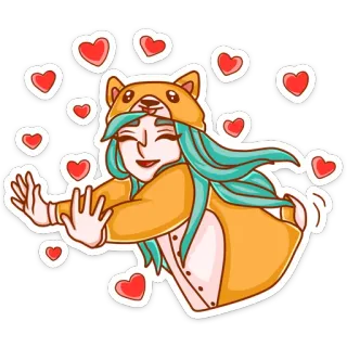 😍 Dessin animé, Illustration, Costume animal, Coeurs, Mignon, Autocollant telegram sticker