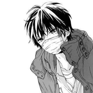 🤧 アニメ, 漫画, 男の子, マスク, パーカー, グレースケール telegram sticker