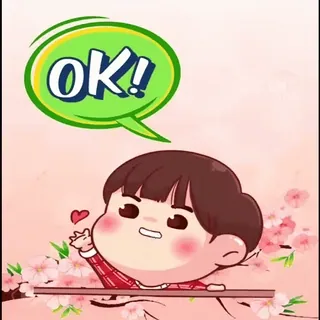 👍 OK! ok, approval, cute, cartoon, positive, heart, agreement whatsapp sticker
