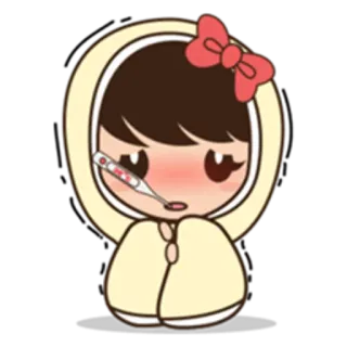 😷 การ์ตูน, เด็กผู้หญิง, ป่วย, ปรอทวัดไข้, น่ารัก, คาวาอิ telegram sticker