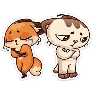 😥 triste, arrabbiato, volpe, gatto, cartoni animati, emotivo, animali telegram sticker