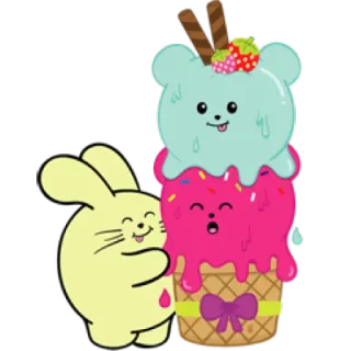 😜 carino, gelato, orso, coniglio, cartone animato whatsapp sticker