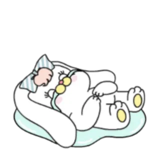 😭 cartoon, animal, cute, sleepy, bunny, white, pillow whatsapp sticker