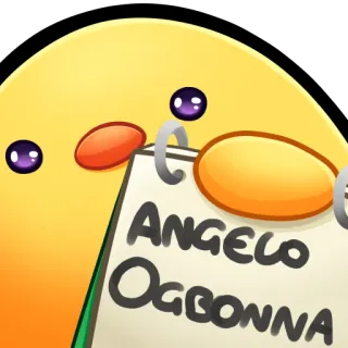 🐤 ANGELO OGBONNA dibujos animados, lindo, amarillo, personaje, Angelo Ogbonna, etiqueta de nombre, cuaderno whatsapp sticker