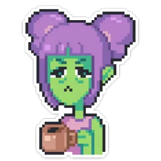 ☕ Pixel Art, Mädchen, Kaffee, Cartoon, Figur whatsapp sticker